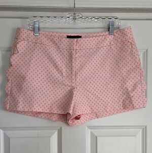 NWOT J. Crew White & Pink Polka Dot Shorts with Scalloped Pockets - Size 12